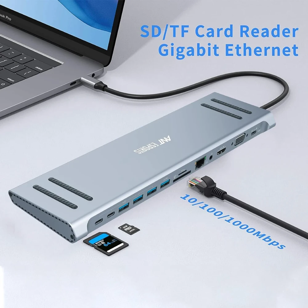 Ant Esports TYPE C HUB Dock 13 in 1 (HDMI | USB | LAN | TF | SD CARD | TYPE-C | AUX | VGA) AEC1310 view 2